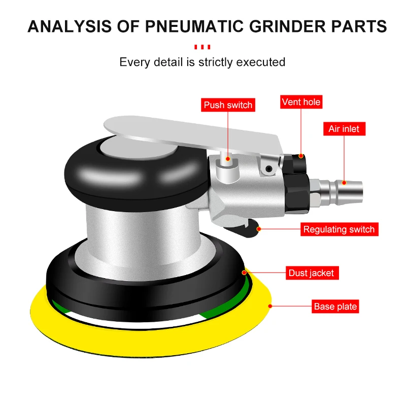 5-Inch Pneumatic Sander 125mm Round Air Grinder Hand Tools Woodworking Polisher Pneumatic Track Sander