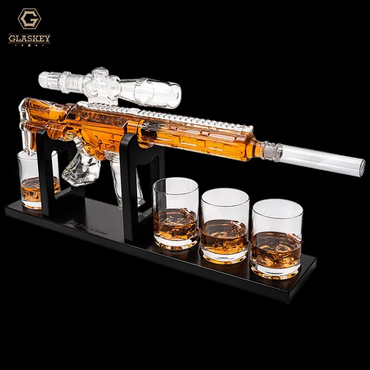 Handmade Sniper Gun Liquor Decanter Ar15 Whiskey Decanter Set With Silencer Stopper 640Ml Wine Decanter&310Ml Bullet Glasses
