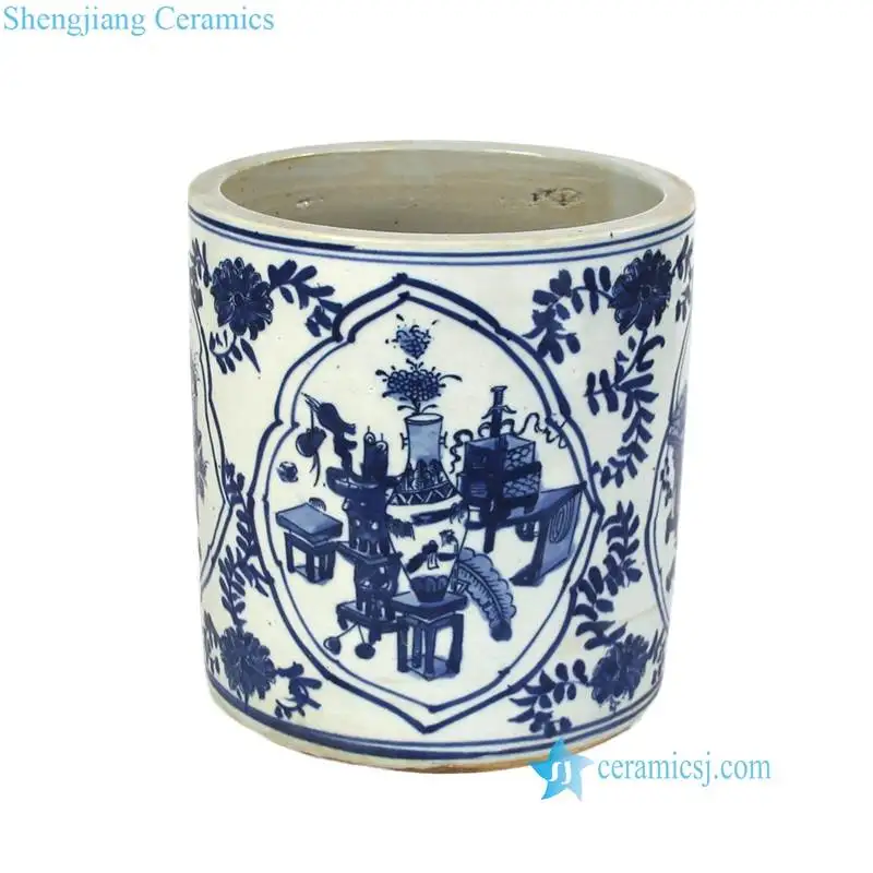 RZKT03-D Blue and white Chinese landscape floral ceramic cheap vase brush pot