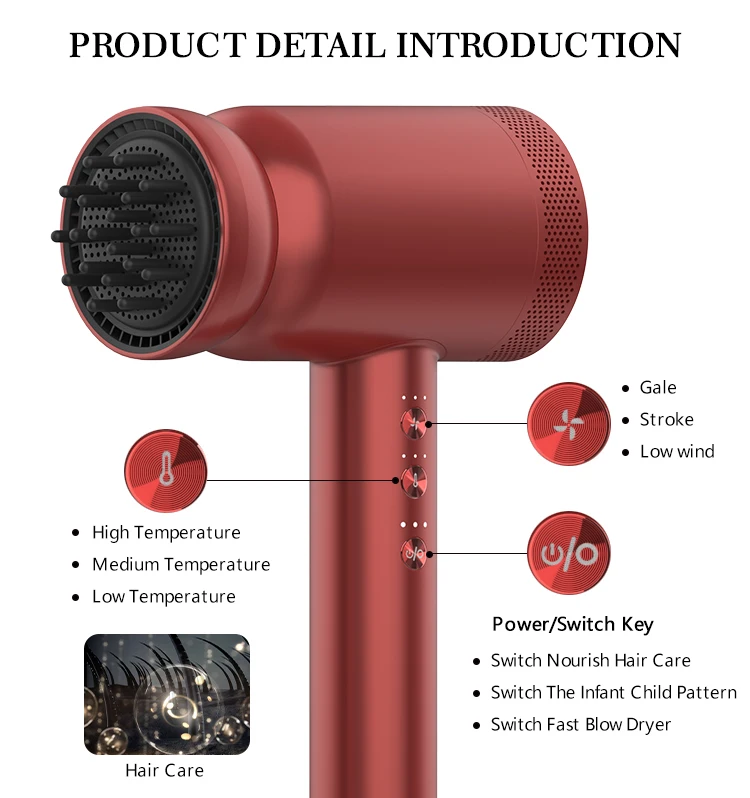 Professional BLDC motor ionic hair dryer strong wind brushless motor smart hair dryer blow Dryer