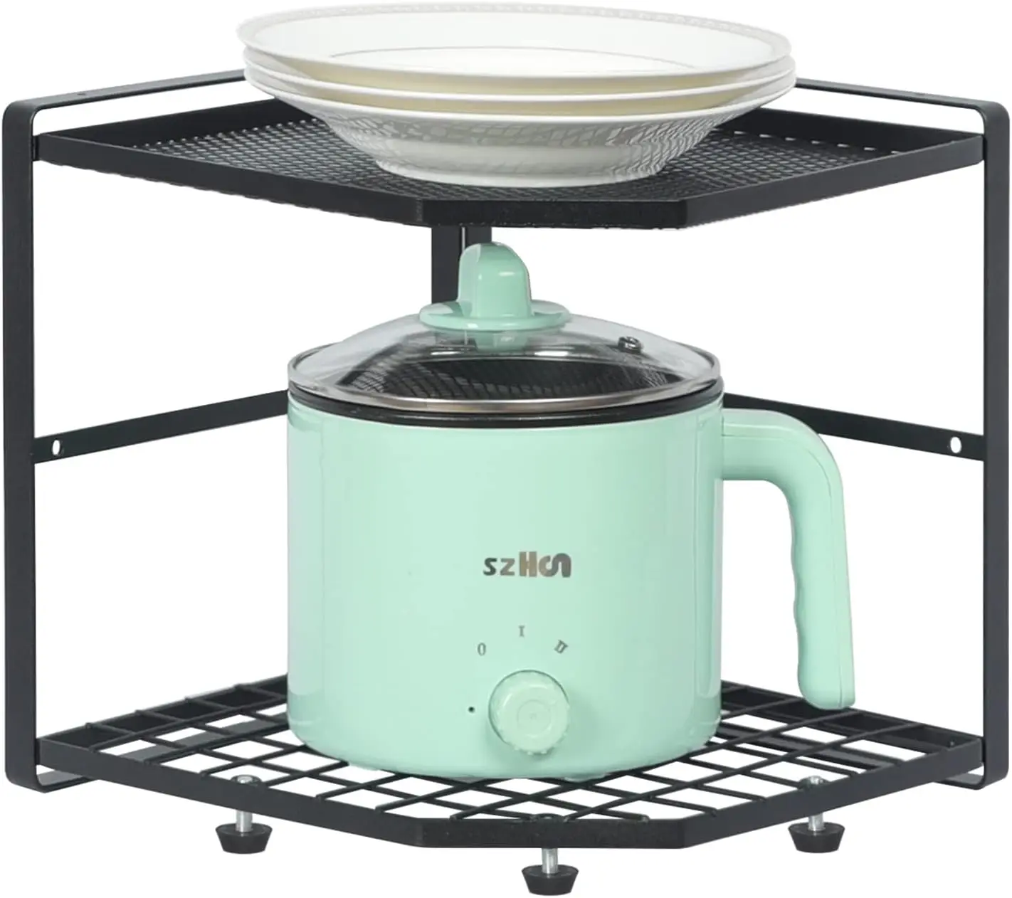 2 Tier Kitchen Countertop Storage Rack Metal Spice Rack Organize Corner Cupboard Organizer