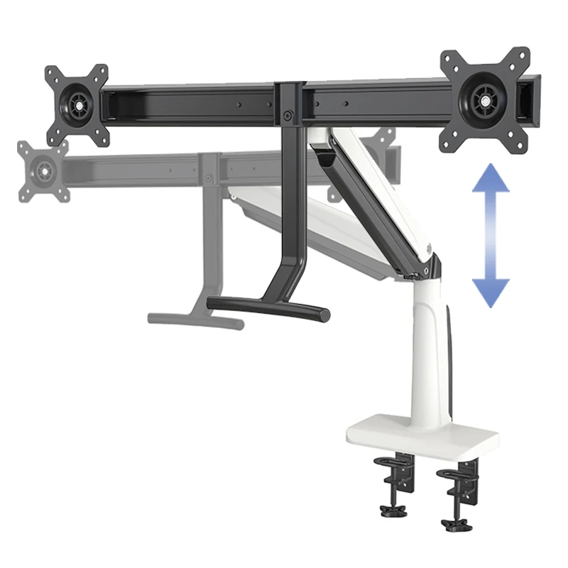 Dual Monitor Arm  Mount with Crossbar 2 Piece Clamp Mount Base | Angled Link/Dynamic Link | Standard Black Vesa Bracket
