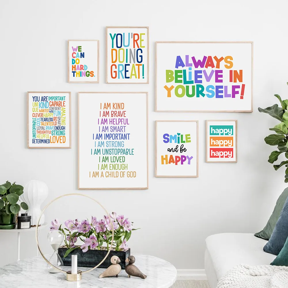 New Color Inspirational Positive English Children Kids Bedroom Classroom Wall Decoration Painting Paintings And Wall Arts