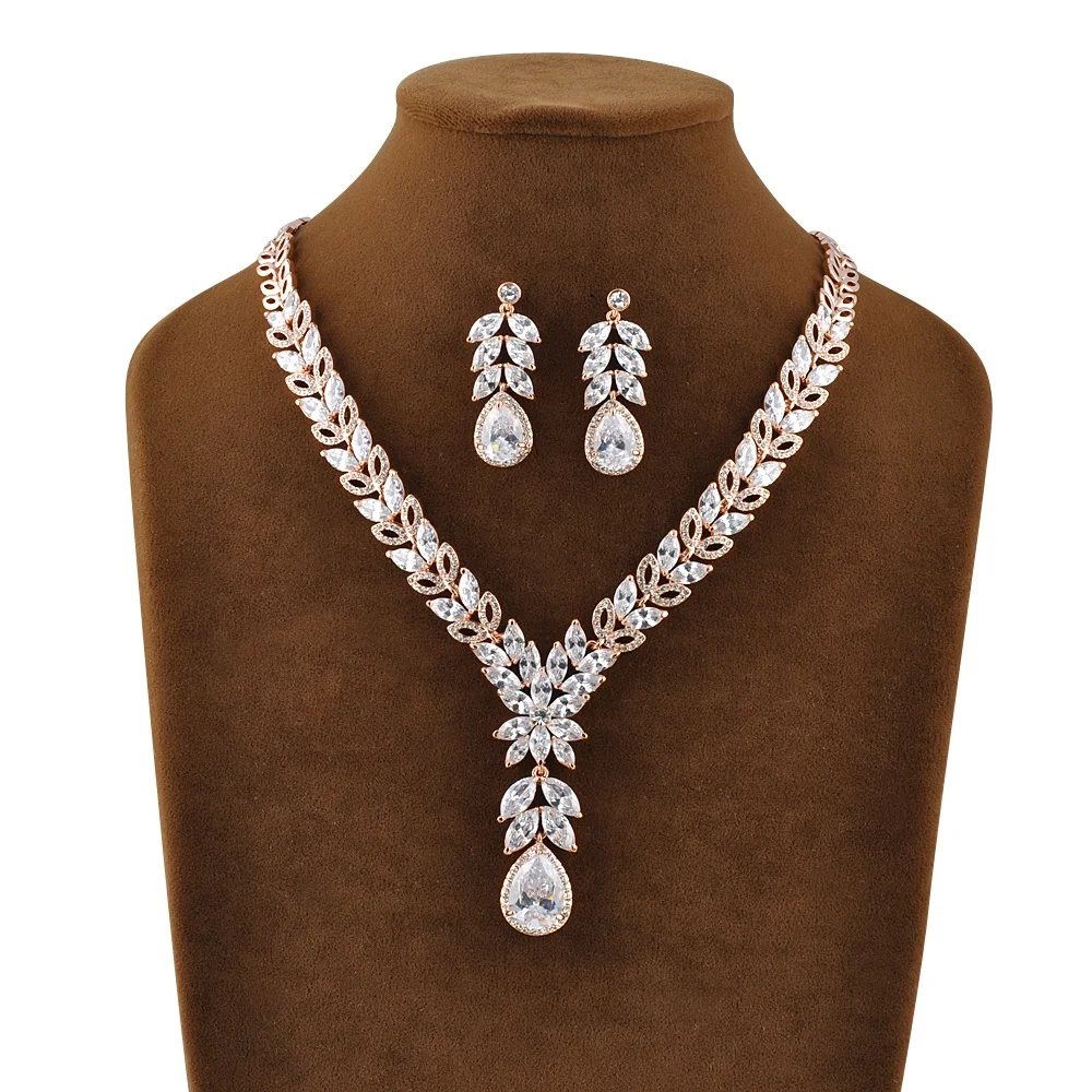 Wholesale Customized Rhodium Plated Fashion Wedding Earring Necklace Jewelry Set