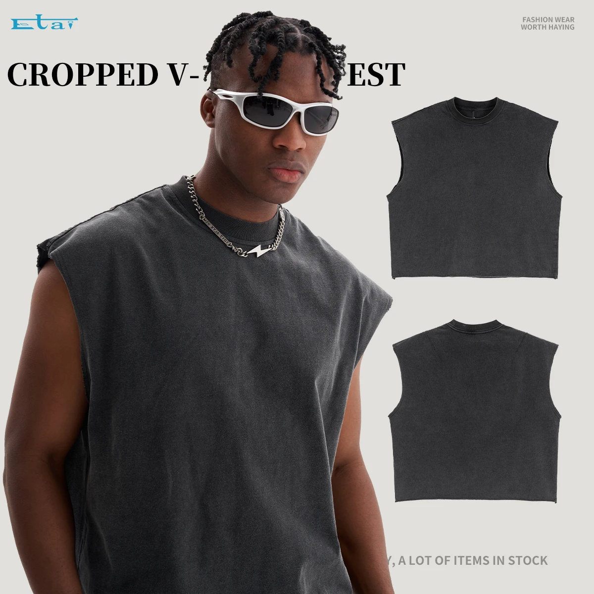 Custom Heavy Weight Crop Vest Cotton Vintage Wash Rib Collar Boxy T Shirt Cut Off Sleeveless Gym Tank Top Men