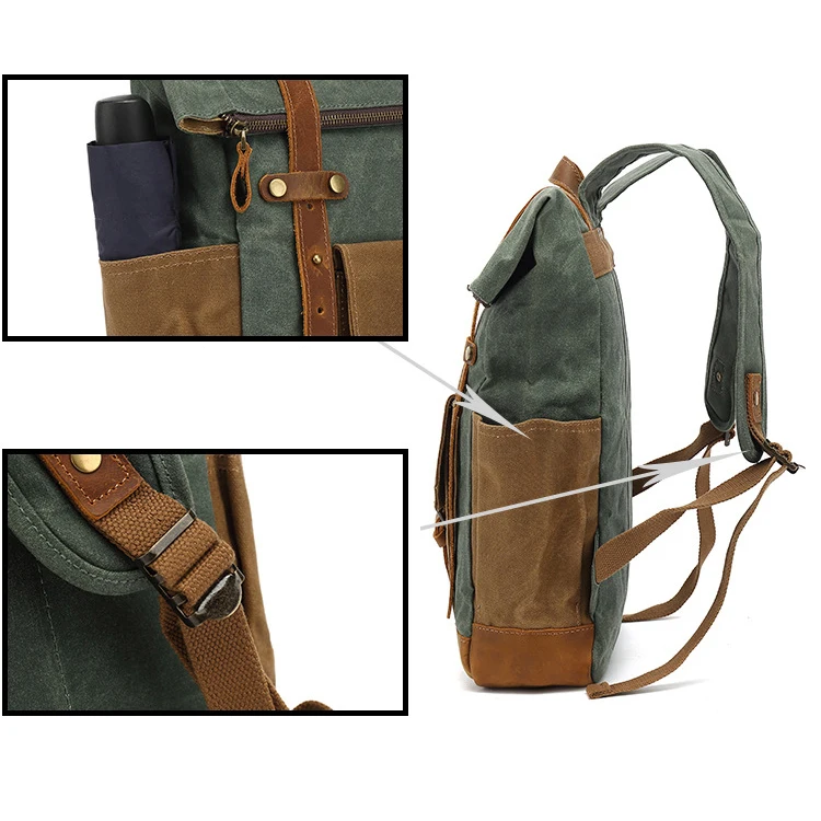 Crazy horse genuine leather backpack men resistant water office backpack roll top led backpack bag