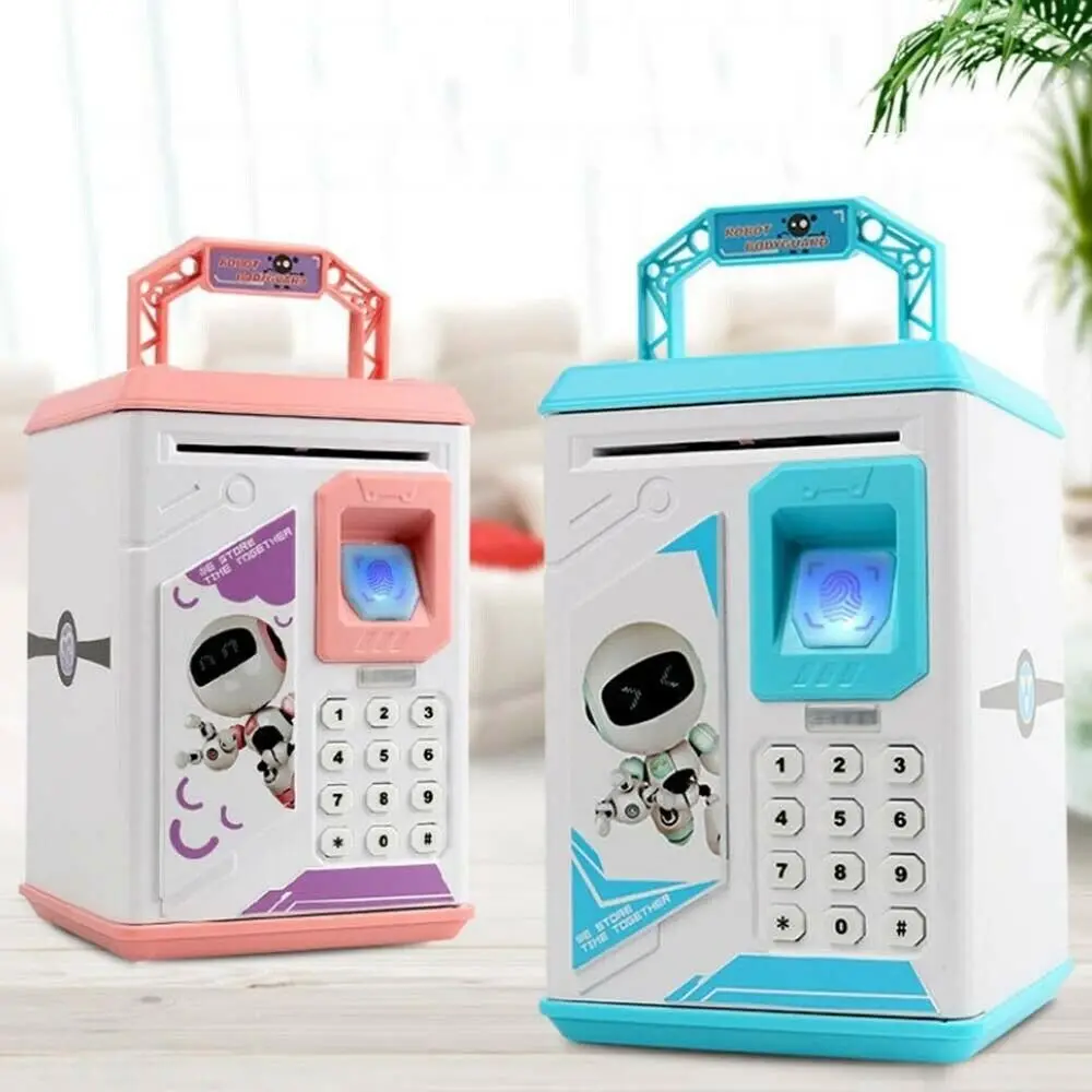 Electronic Saving Piggy Bank ATM Fingerprint Password Money Safe Box Kid Gift