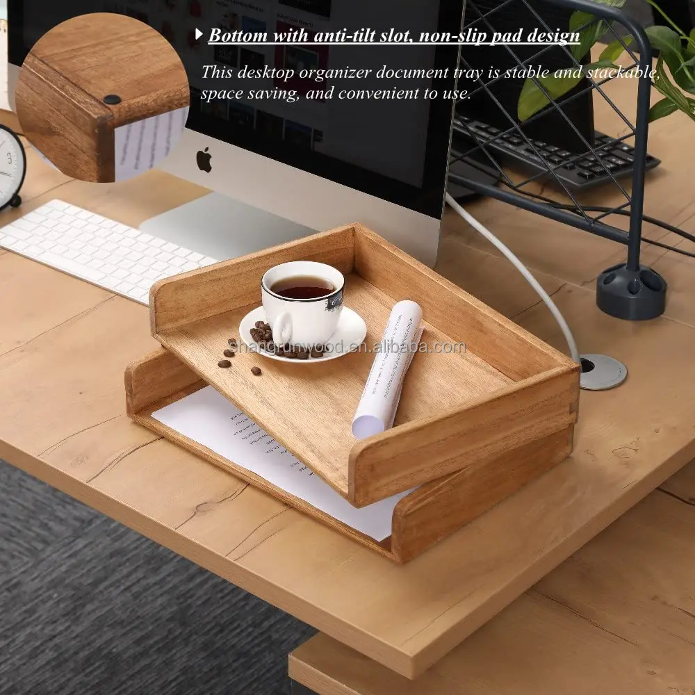 Wood Stackable Paper Desktop File Folder Stackable Storage Office Organizer Wood Stackable Paper Trays
