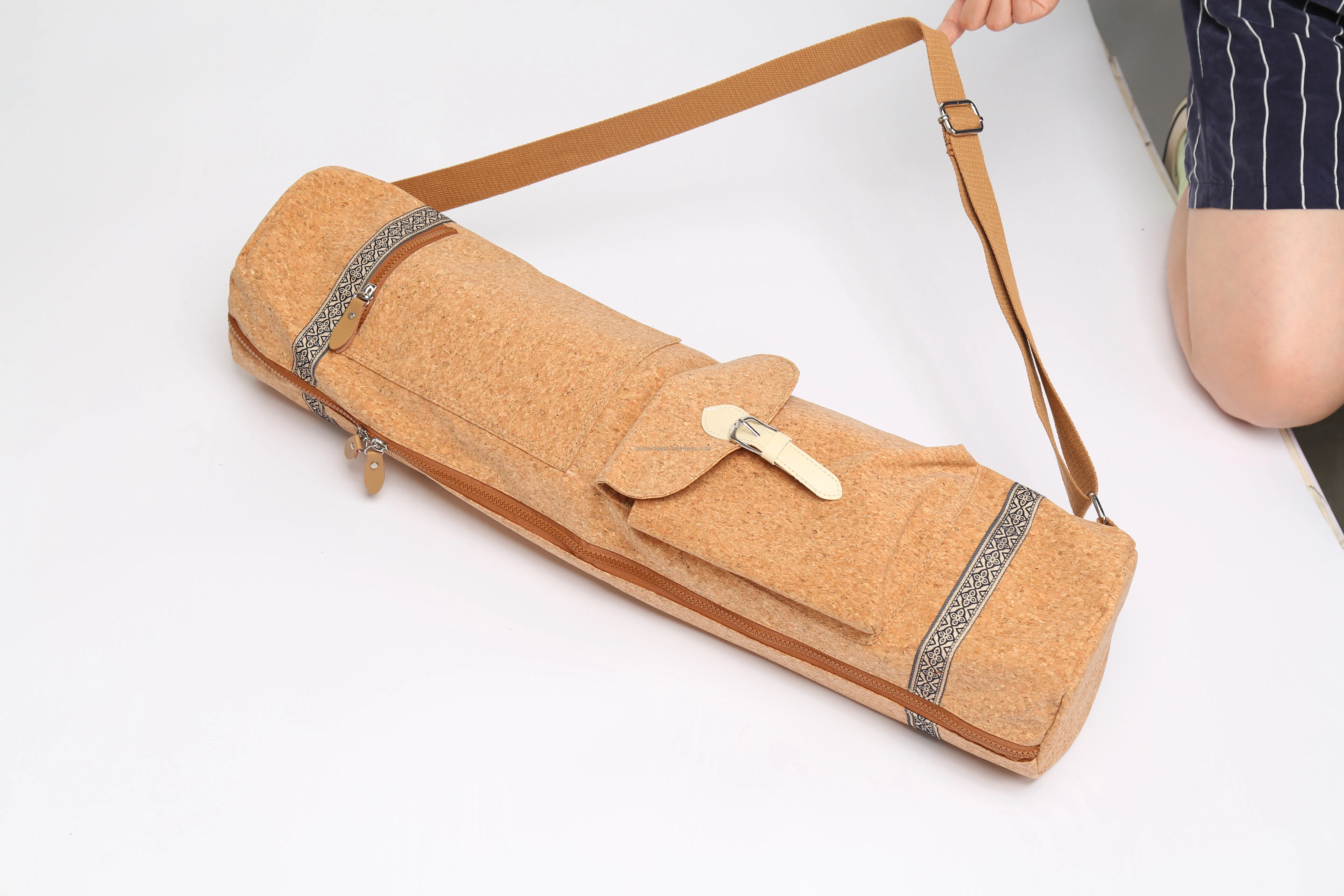 Eco-friendly Custom Order Cork Yoga Mat Bag With Zipper Closure
