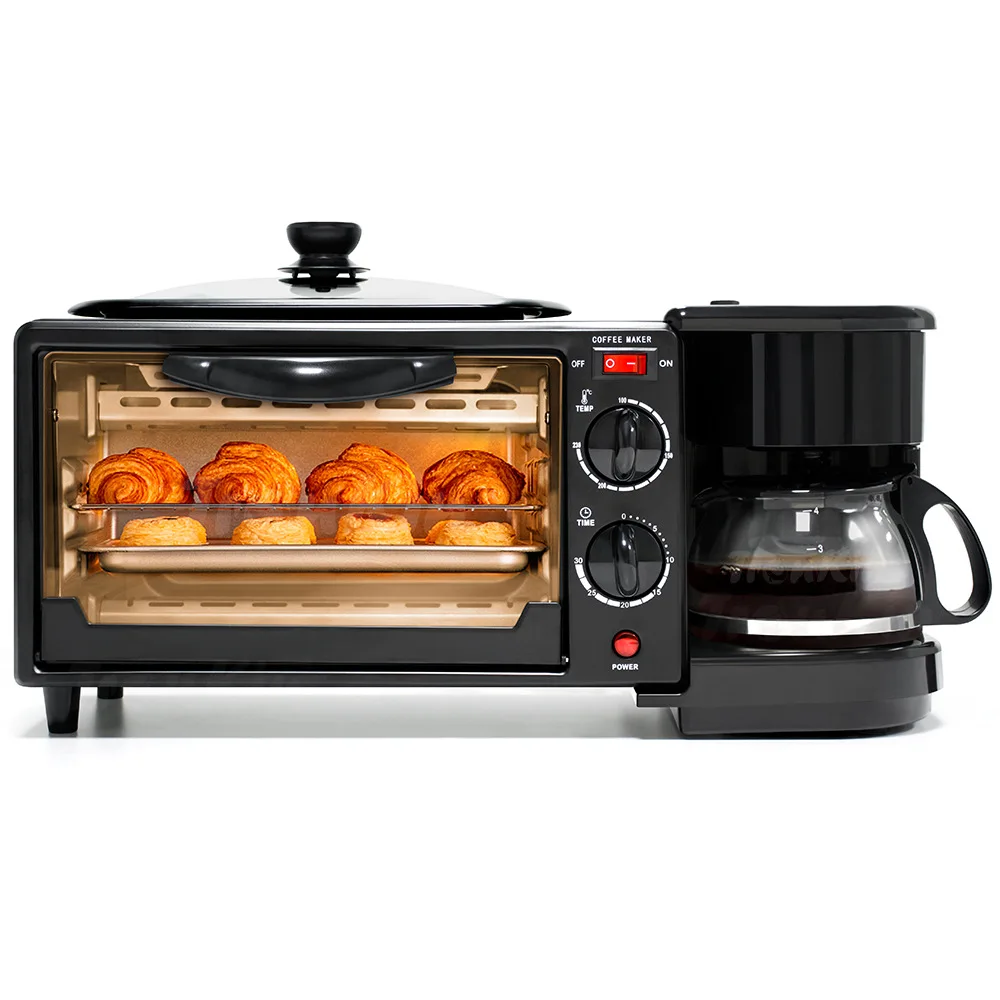 3 In 1 Electric Breakfast Machine Sandwich Maker Multifunction Coffee Maker Mini Oven Household Bread Pizza Frying Pan