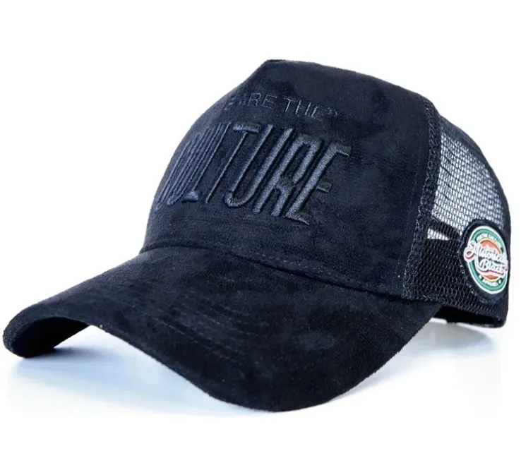 Caps Hats Custom Dark Blue Suede 5 Panel Trucker Hats Embroidery High Crown Australian Sports Baseball Hats Mesh