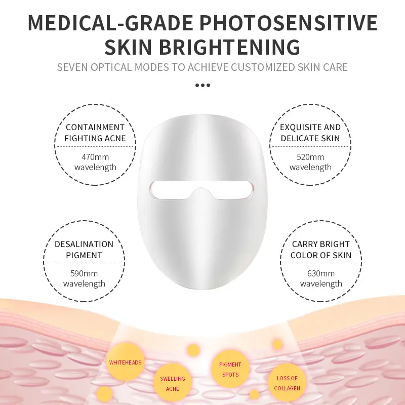 lights beauty facial mask multi-color 3-D silicone collagen production facial skin rejuvenation led mask