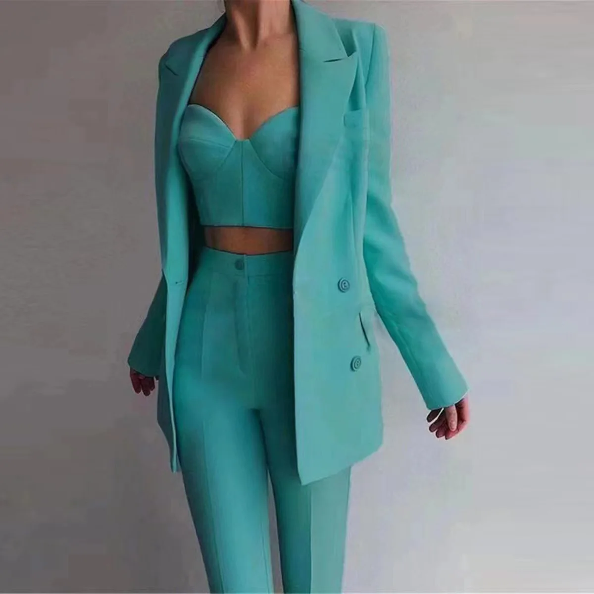 New arrivals high quality red Elegant Women Pants Suit  Long Sleeve Blazer Matching Office Lady 2 Piece Set S-XL