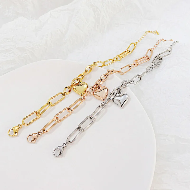 Fashion Stainless Steel Heart Charm Pendant Bracelet Women Jewelry Wholesale