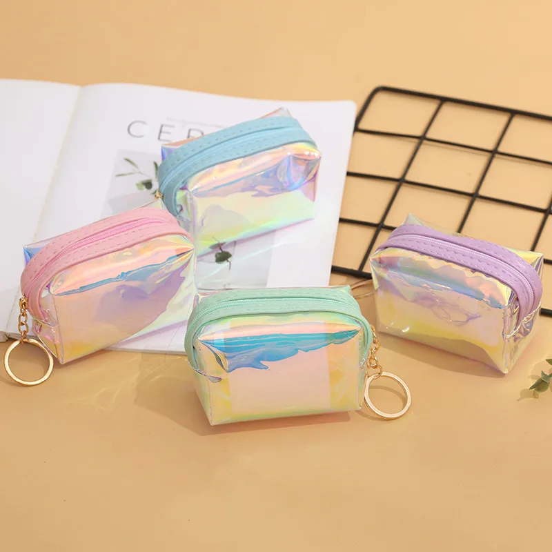 Pretty Laser Coin Purse Cute Hologram Change Bag Small Leather Wallet with Clasp Pouch for Woman Girls