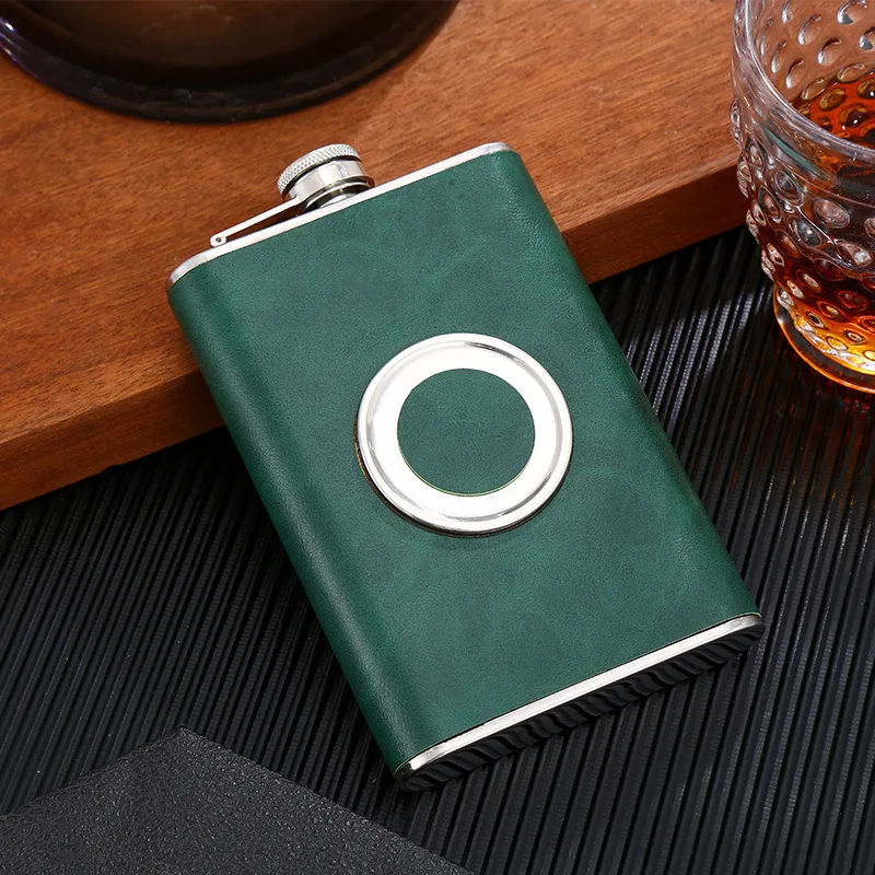 Stainless Steel 8 Ounce Whiskey Hip Flask Gift Set With a Built-in Collapsible 2 oz Shot Glass
