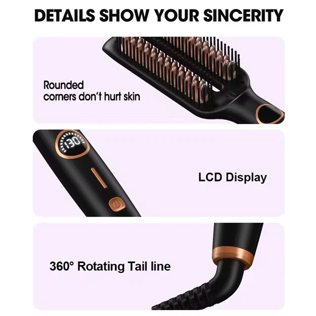 Electric Anti Frizz Hair  Hot Comb Brush Straightener One Step 2 in 1 Ceramic Hair Straightener Brush With Lcd Digital Display