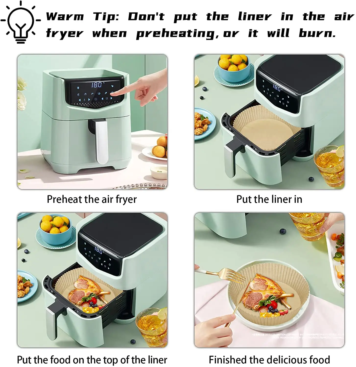 Xieli Unperforated Round Air Fryer Disposable Liner Nonstick Parchment Paper Sheets for Air Fryer Steaming Basket Baking Oven