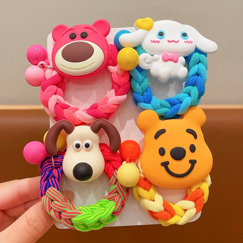 Hot Selling Cute Cartoon Durable Rubber Band Dog Bear Rabbit Knit Hair Ties For Girls