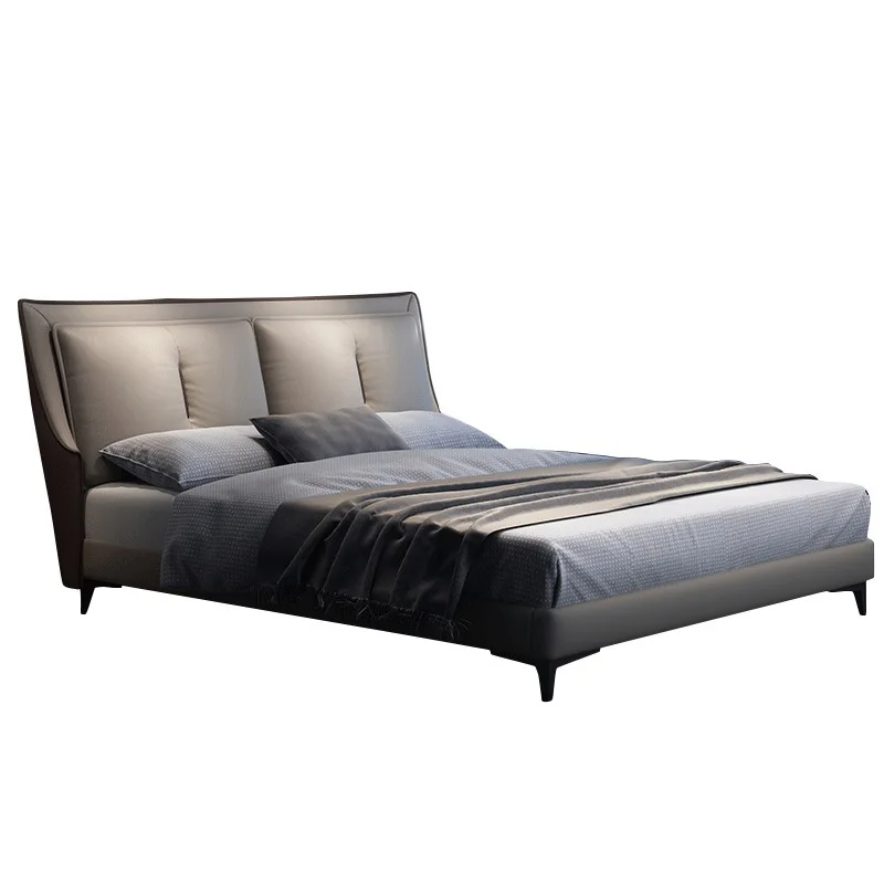 Furniture Italian Beds Master Bedroom Simple Soft Light Luxury Double Italian Modern Leather Beds double king size bed