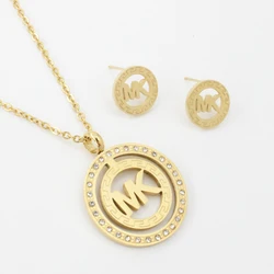 Gold Round Shaped Jewelry Set Fashion Stainless Steel Jewelry 2019 New Design Charm Jewelry Set Wholesale