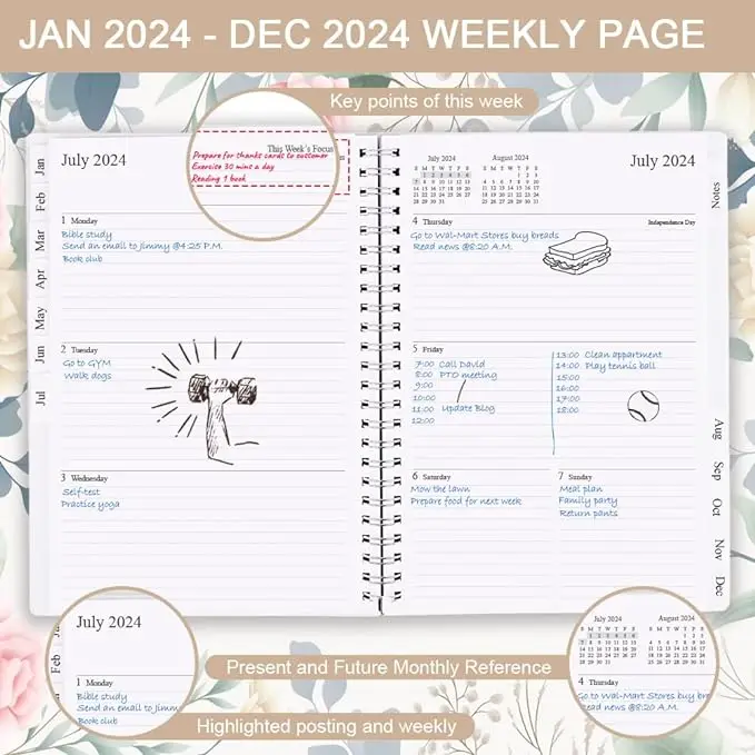 Wholesale 2024 English Calendar 365-day Daily Office Planner A5 Leather Schedule Notebook