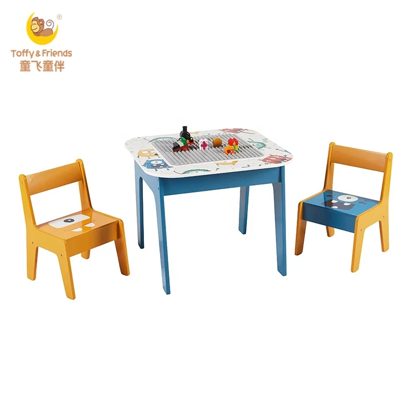 Toffy & Friends Wooden Kids Table and Chairs Set with Storage Child Block Activity Table Desk Sets
