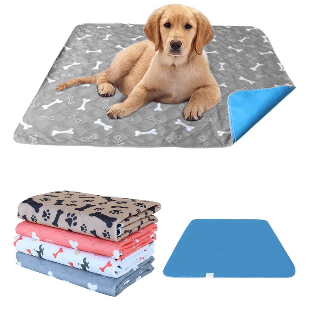 Reusable Pet Urine Pad Washable Dog Diaper Mat 3 Layer Absorbent Dogs Diapers Pads Bone Paw Print For Sofa Bed Floor