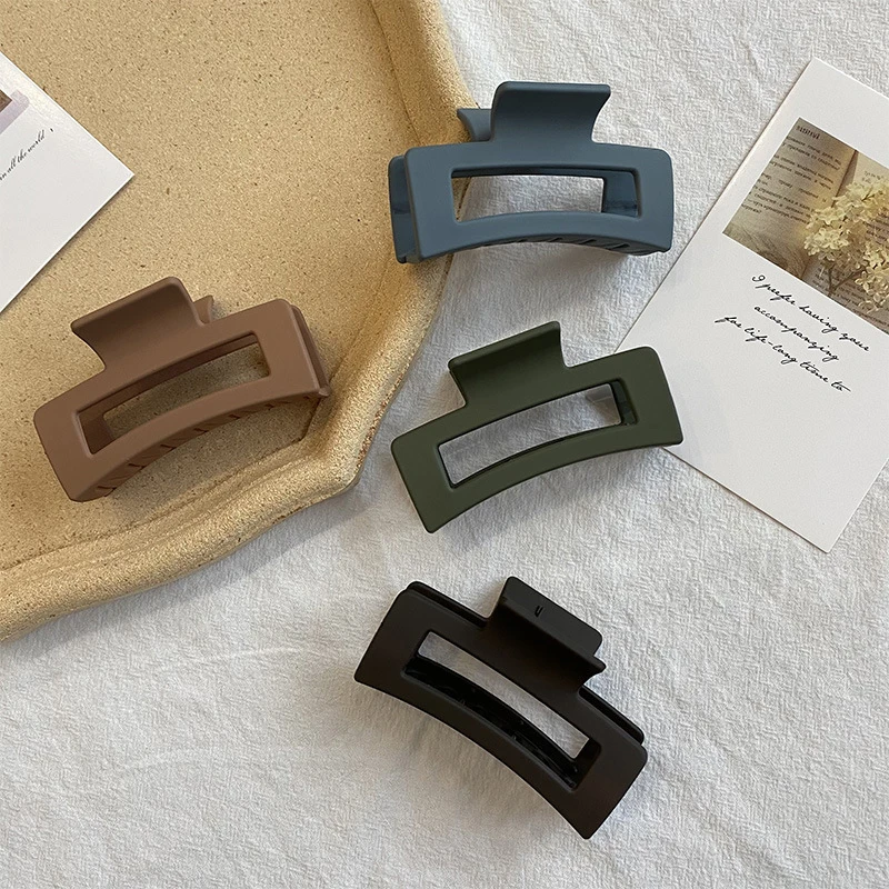 Retro simple hair clips matte back of head clip Korean curling shark clip bath hair grab headdress square plastic Hair Clawse