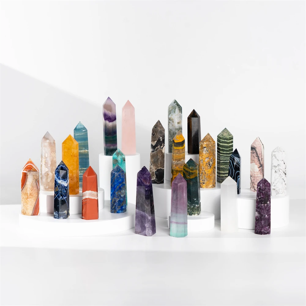 Wholesale bulk natural energy crystal spiritual Healing stone quartz mixed material tower point for decoration