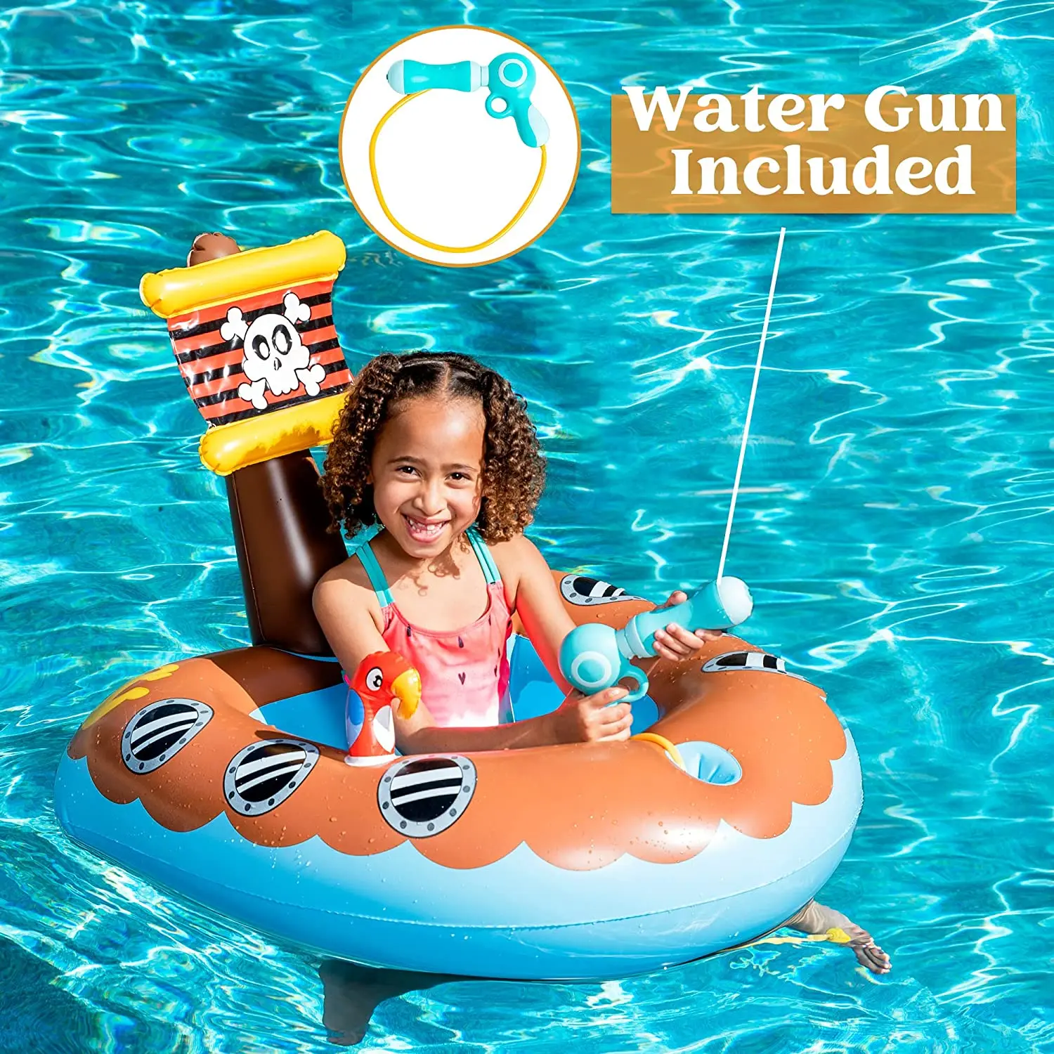 Summer Party Water Blaster Inflatable Pirate Boat Baby Float with Squirt Gun Inflatable rider for Kids