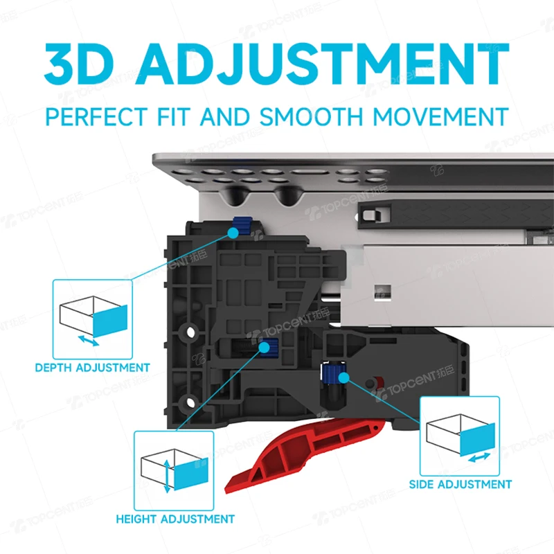 Full Extension Concealed Telescopic Slide 3D Adjustable Under-Mount Runners Glides Bottom Drawer Slides With Synchronization