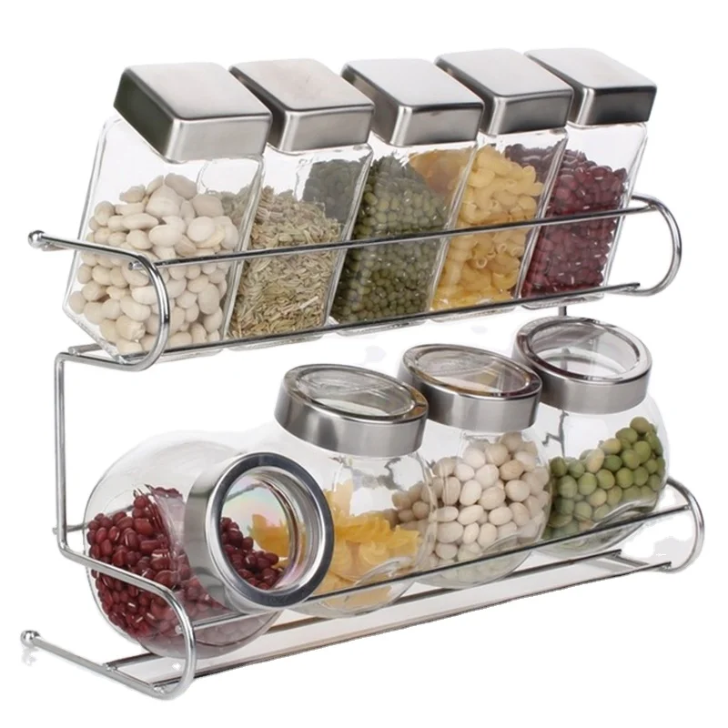 Посуда стеклянная приправа бутылка набор стеклянная банка приправа баночки металлическая стойка