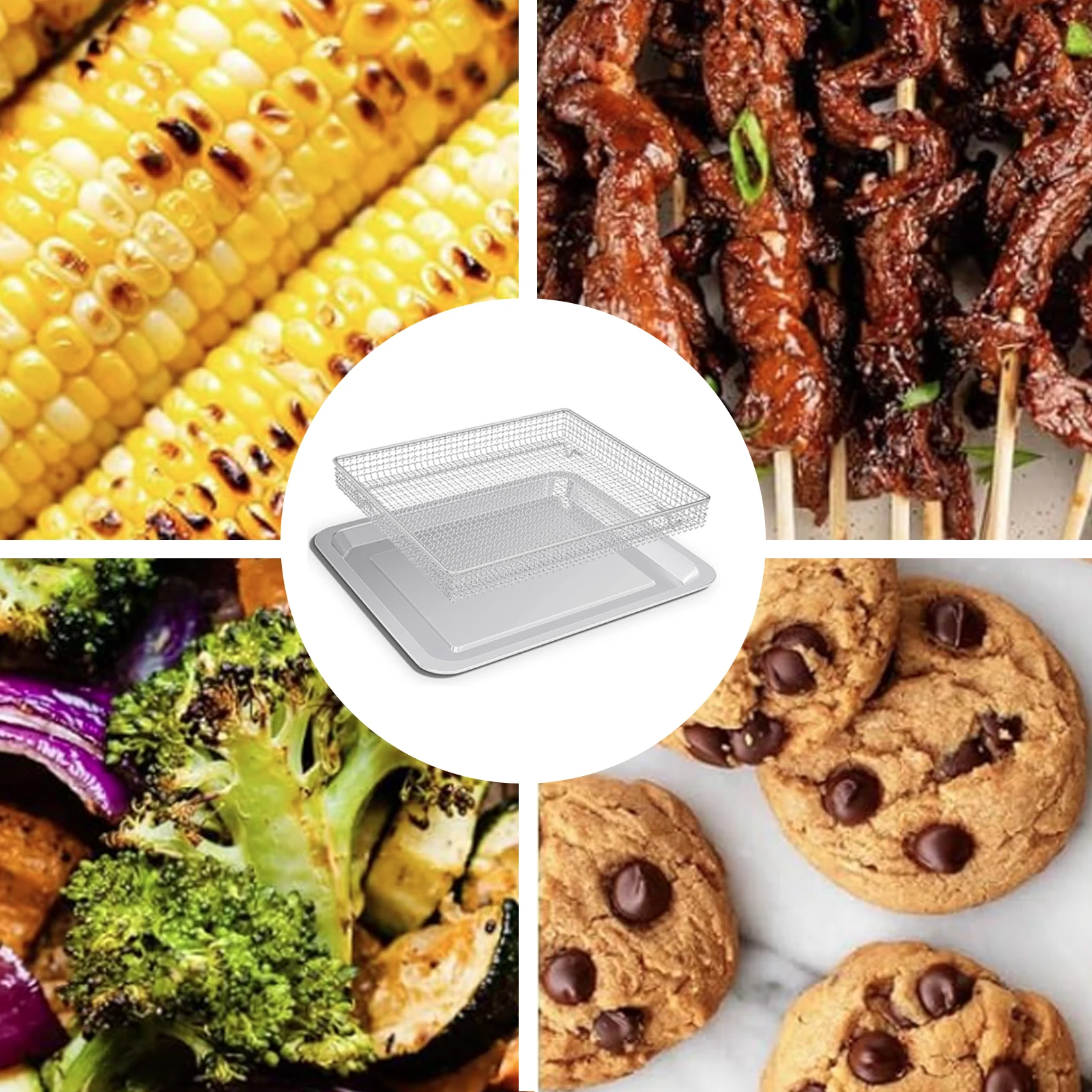 Stainless Steel Air Fryer Basket with Cuisinart Airfryer TOA-060 TOA-065 Baking Tray Pan for Air Fryer Replacement