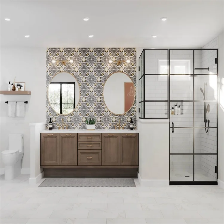 Custom luxury bathroom vanity soft close drawers with integrated ceramic sink for bathroom use