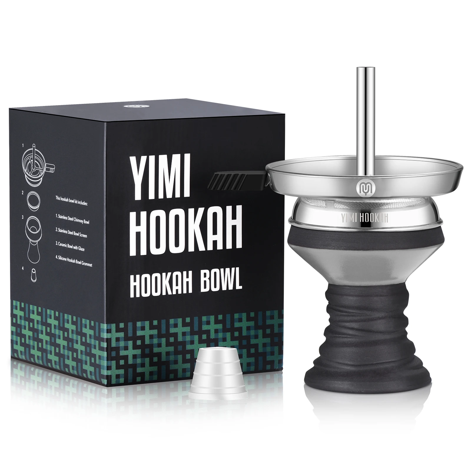 Yimi Hookah Ceramic Bowl With Charcoal Holder Silicone Grommet Shisha Flavor Mesh Screen Rubber Hookah Bowl