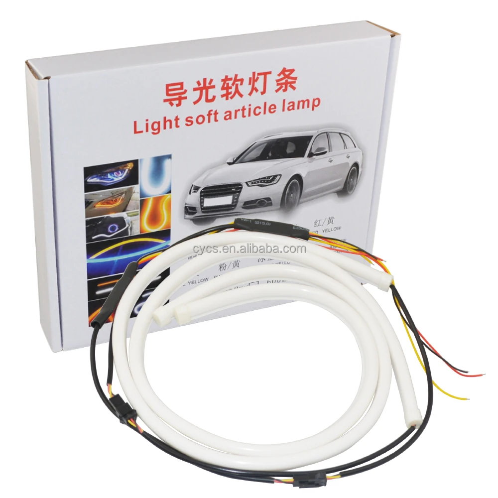 12v 85CM Car Flexible Led Tube Strip DRL Light-Guide Strip White/Yellow Dual Color Led Headlight Tear dynamic Tube Strip LED DRL