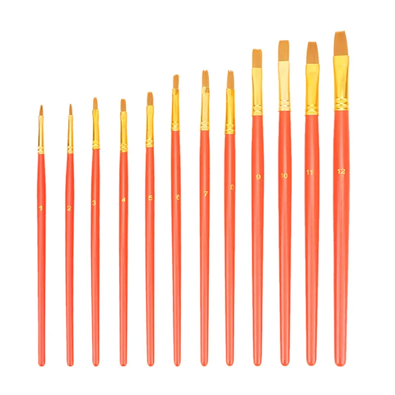 Opeth 12pcs Flat Acrylic Paint Brushes For Oil Acrylic Watercolor Gouache Crafts Nylon Artist Painting Brushes