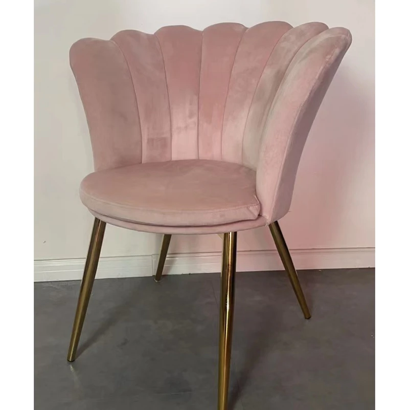 
home furniture modern leisure coffee sofa chair Accent Chair pink velvet Flower Shell Dining Chair with golden metal Legs 
