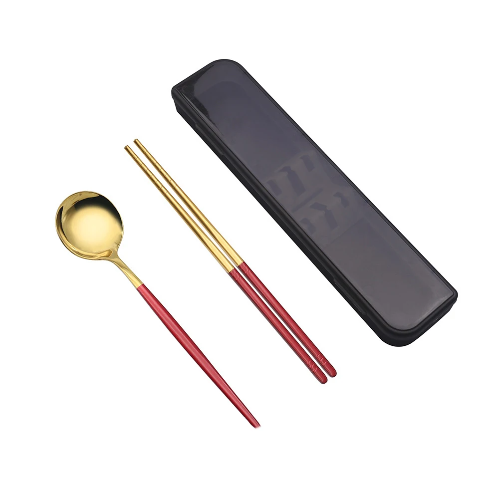 Hot Selling Travel Stainless Steel Gold Flatware Set Portable Spoon And Fork Collapsible Cutlery Set