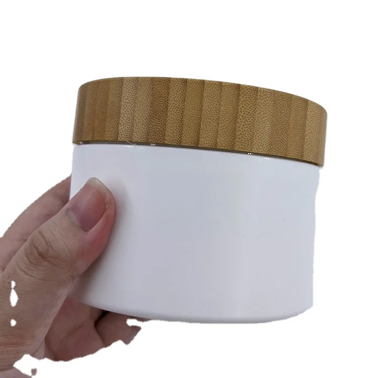 Luxury 200g white Plastic PET jar with bamboo lids containers body lotion tank cream jar empty packaging