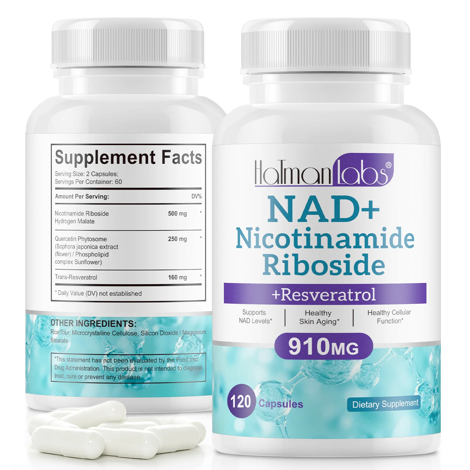 Hatmanlabs enhance metabolism boosts cellular energy anti aging nad 120 supplement nad nicotinamide riboside capsules
