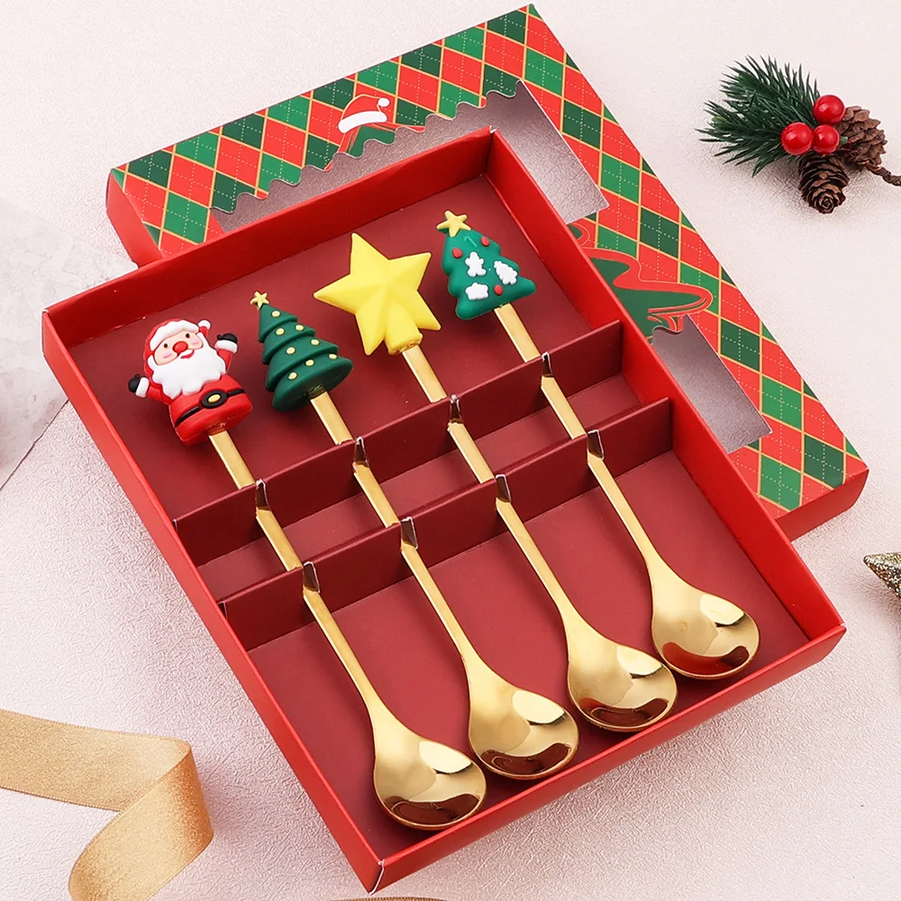 Cuchara De Helado Stainless Steel Christmas Gift Fork And Spoon Set Coffee Spoon With Box