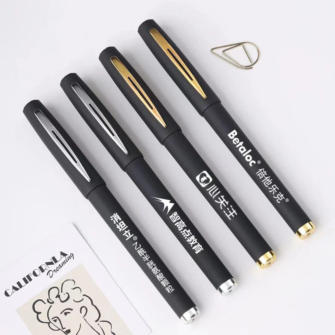 Rubber Coted Custom Black and Gold Pen Promotional Soft Touch Gel Pen with Logo Plastic Bulk Promotion Office & School Pen 0.5MM