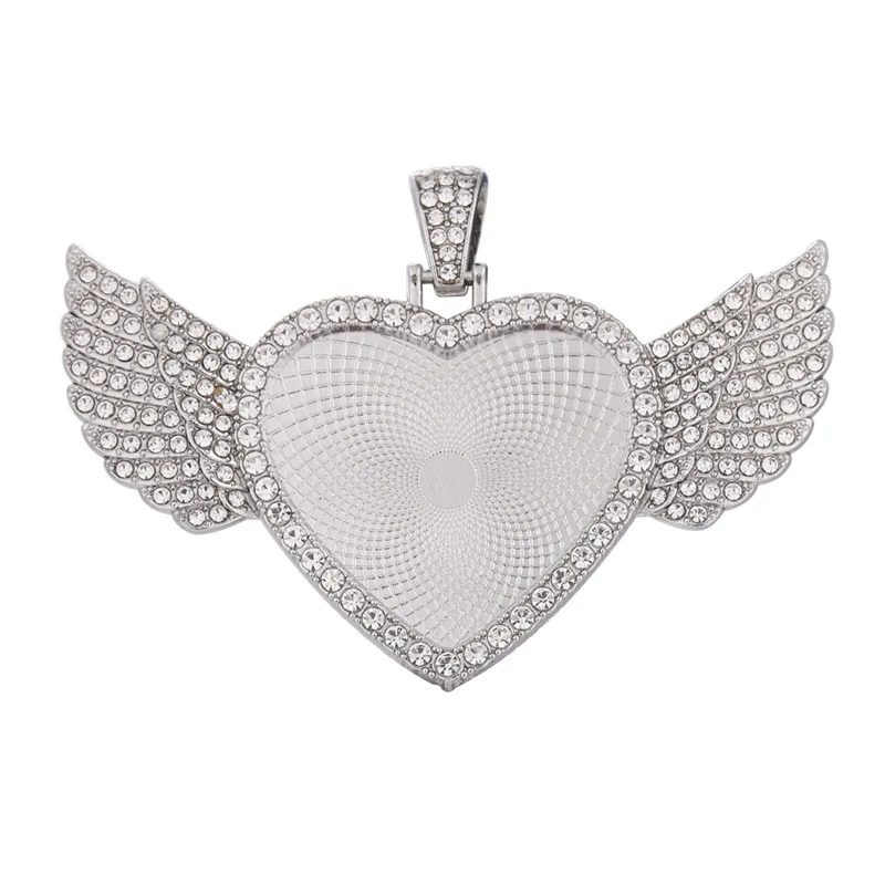 Personalized New Arrival 32mm Custom Necklace Pendants logo 21046 Micro Pave Heart Peach Wing Hanging Pendant
