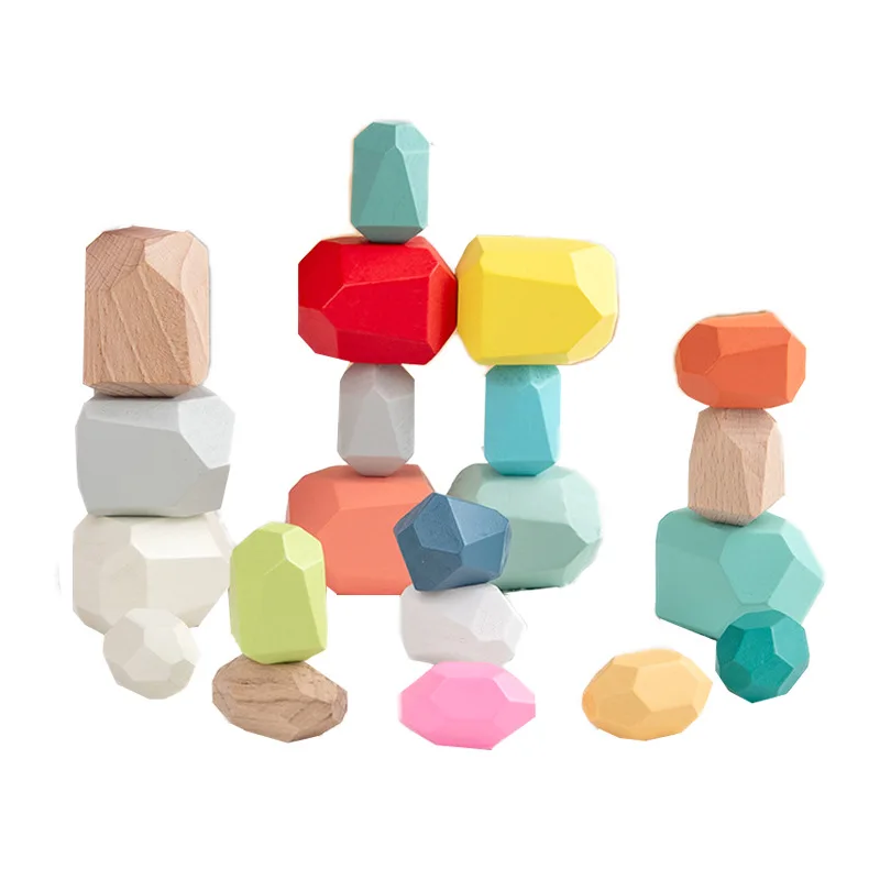 Merrycoo Factory direct sell Rainbow Stacking Balancing Toy Building Blocks wooden Montessori balance stones