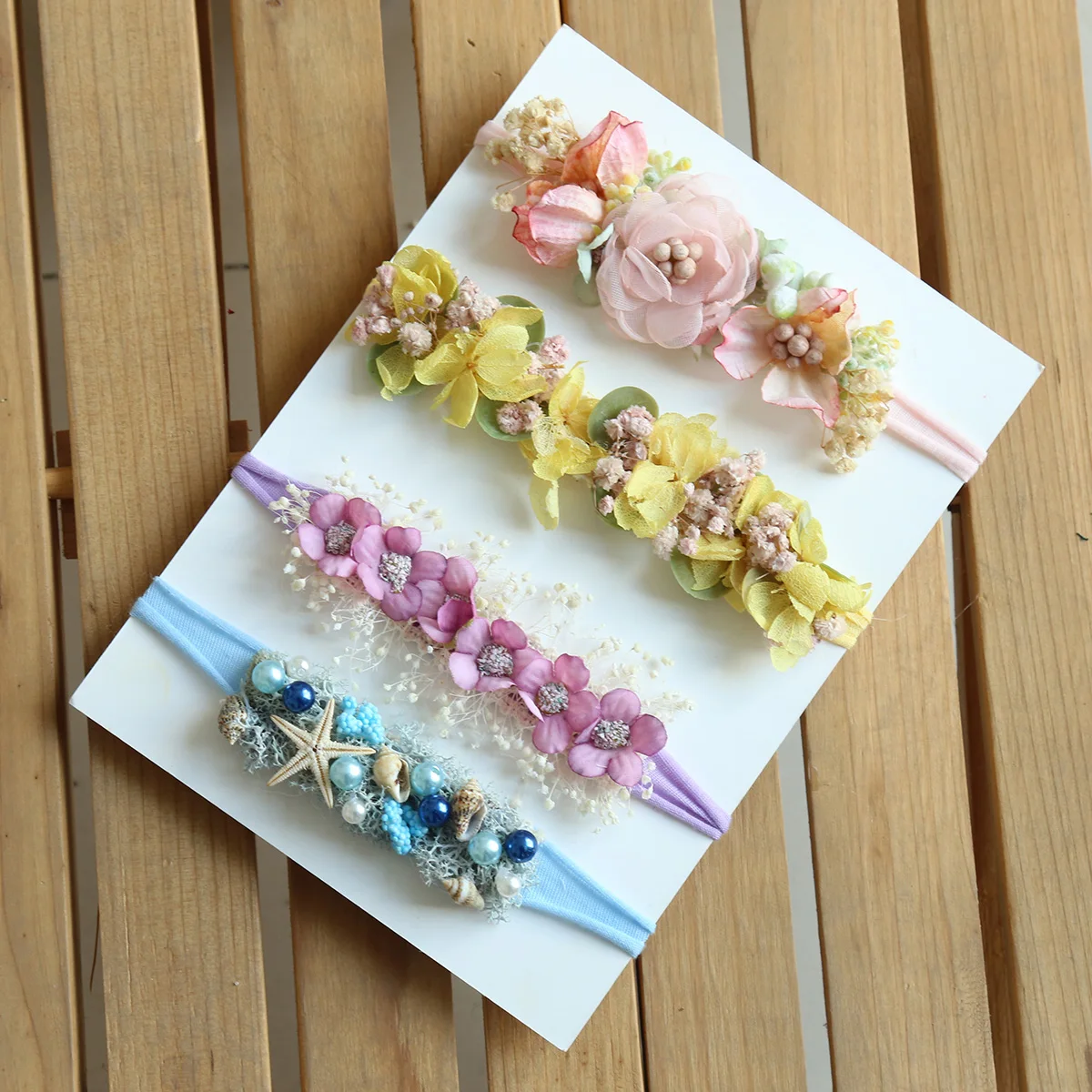 Newborn Girl Floral Headband Baby Photo Prop Cute Pearl Lace Tieback Jersey Hairband Photography Props