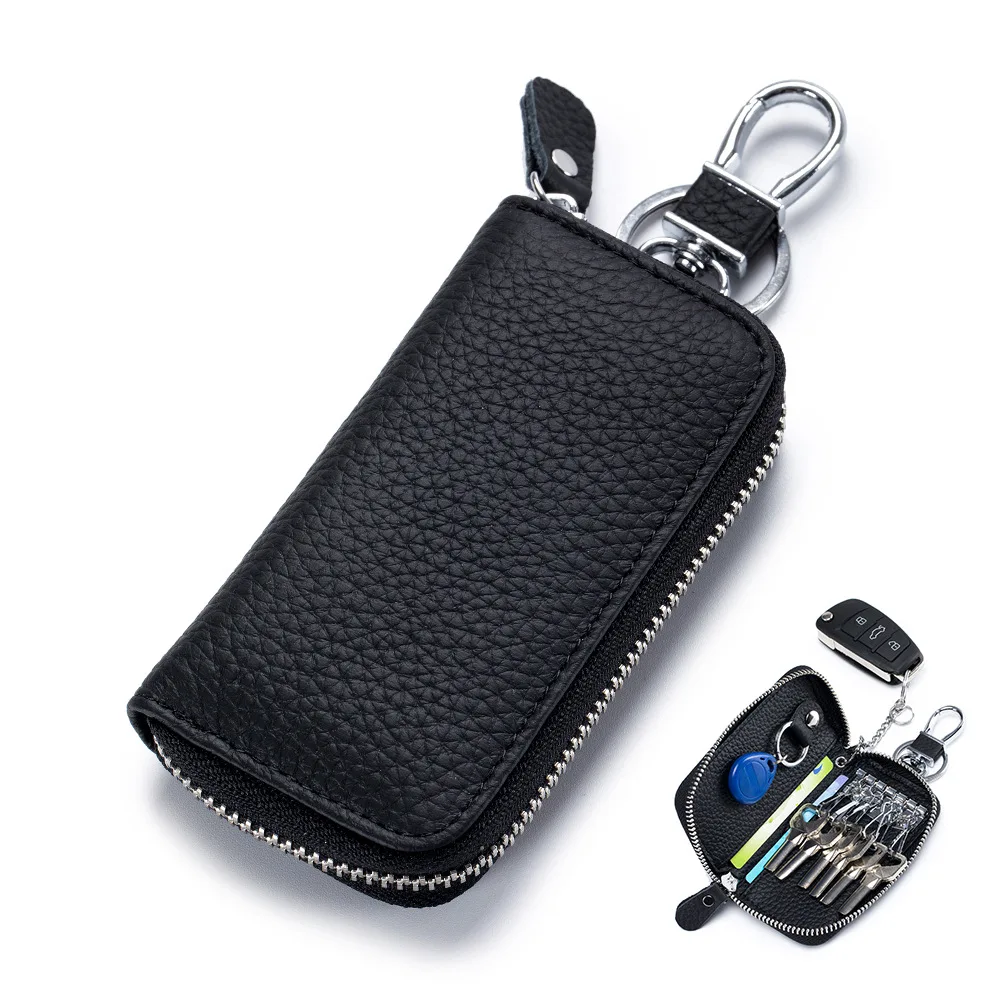 2023 New Key Holder For Men and women Zipper Pouch With Money Slot Genuine Leather Car Key Holder Wallet