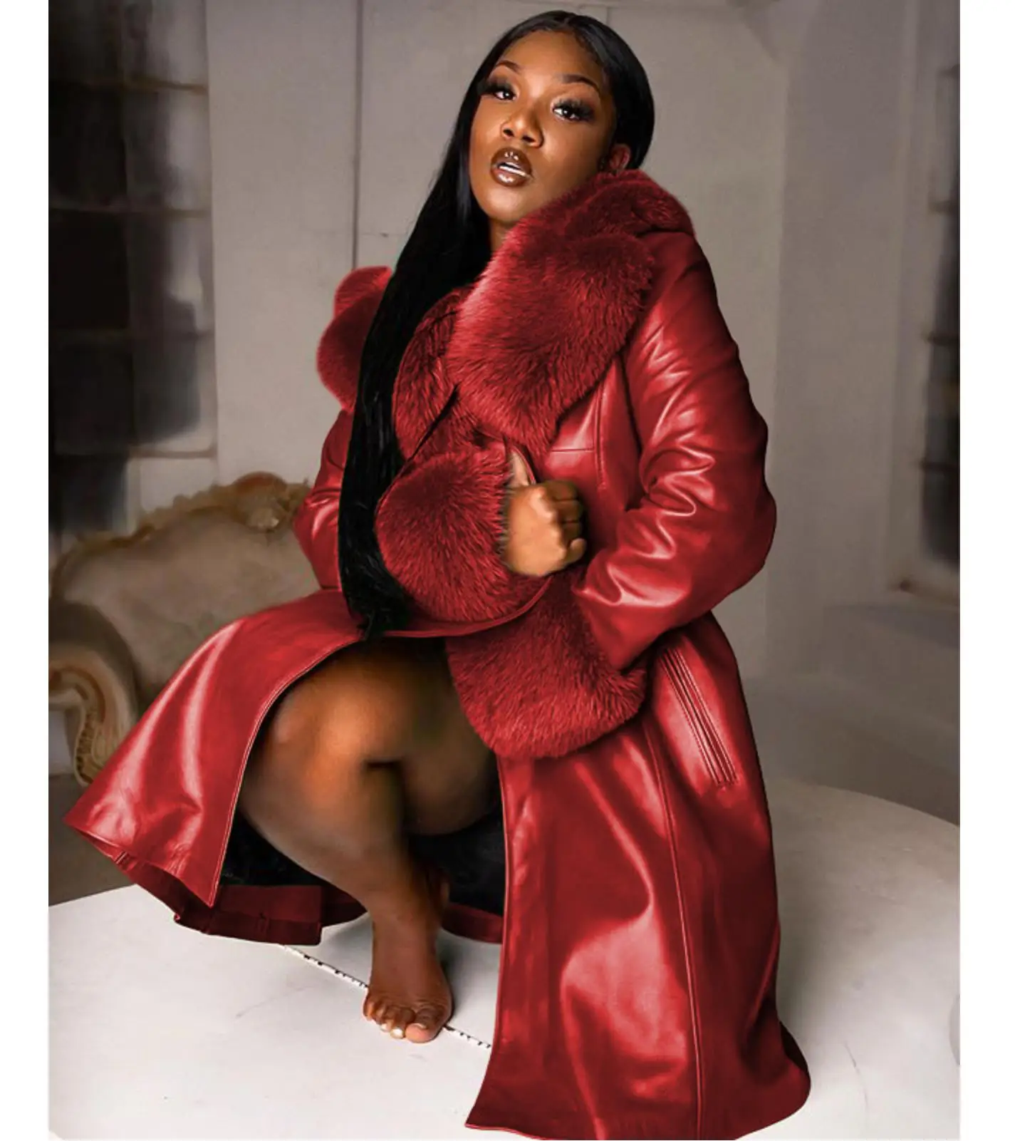 In Stock Women Fur Coats Jackets Winter Clothes Long Coats Fashionable Girl Trendy Fur Leather PU Coats For Women Ladies