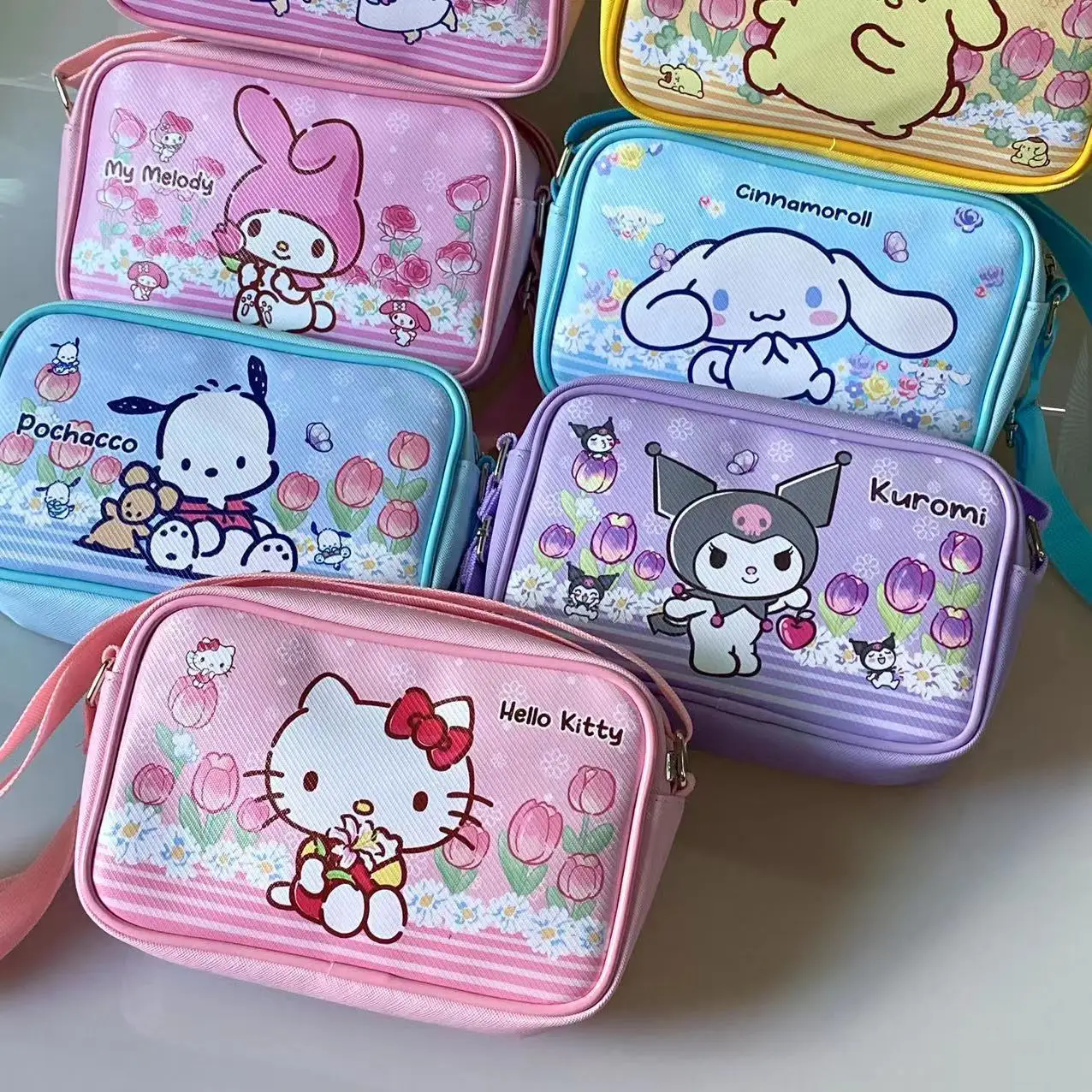 2024 wholesale cute shopping handbag bags student girl cartoon kawaii crossbody bag pu melody kt small square shoulder bag